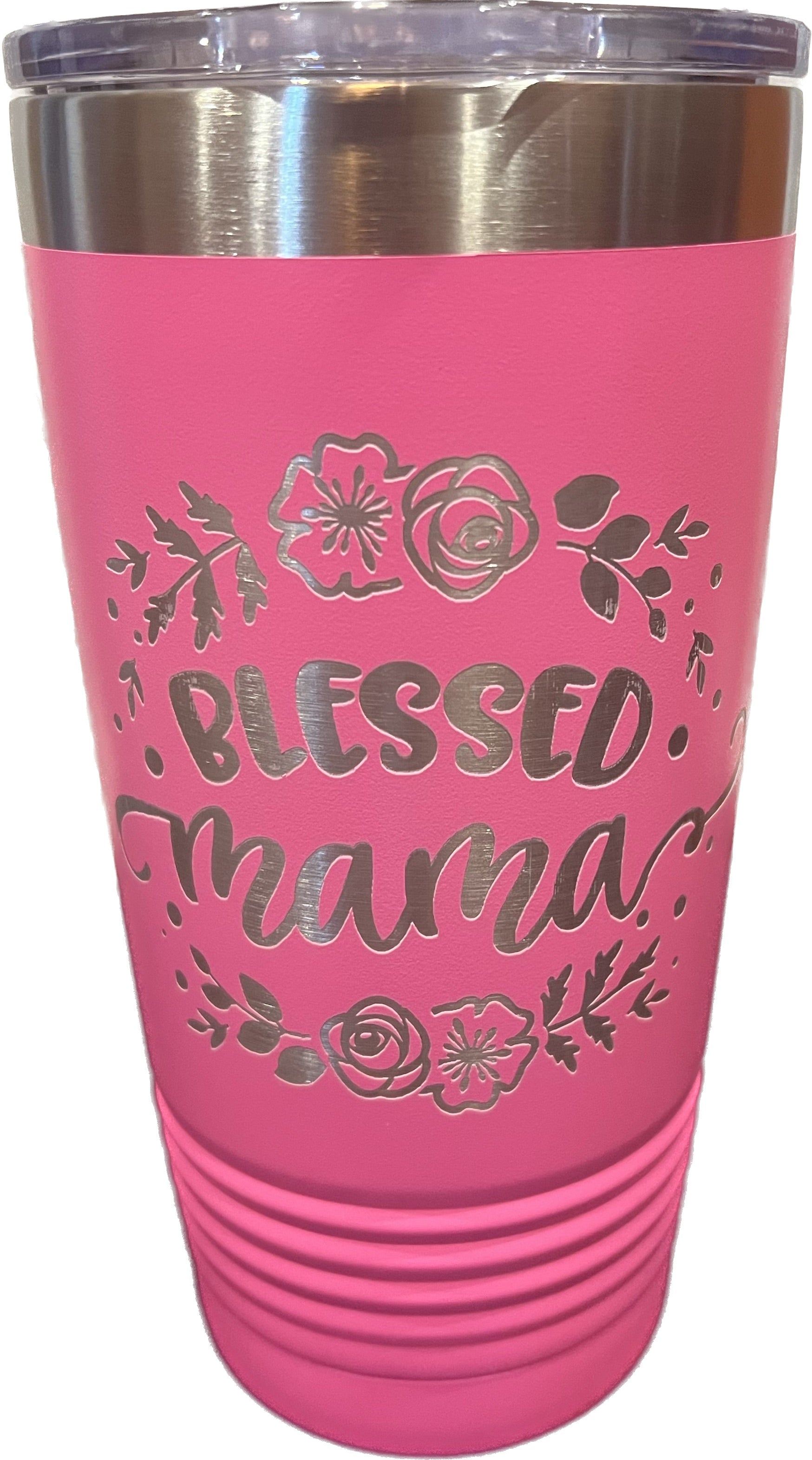 Pink Glitter Blessed Mama Tumbler