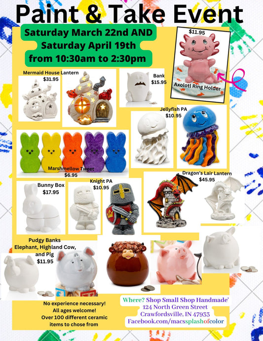 Ceramic Paint & Take 3/22 and 4/19