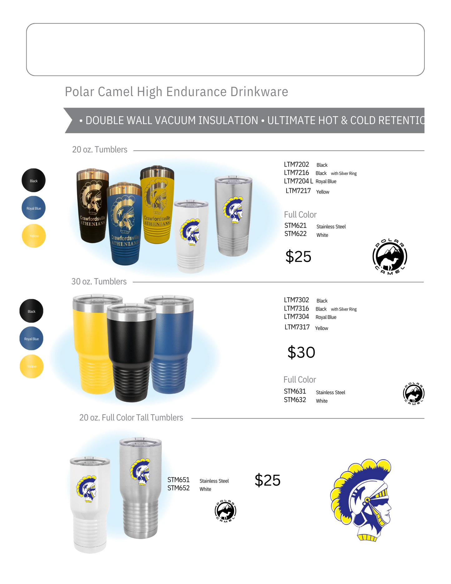 Crawfordsville High School 20 and 30 oz Tumblers