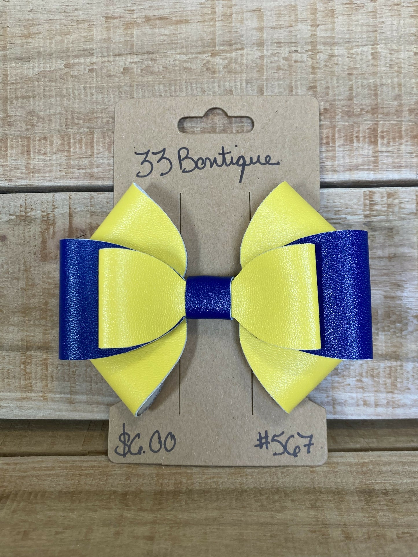 Blue and Yellow Hair Bow Clip