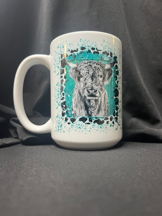 15 OZ CERAMIC GLASS MUG - Highland Cow