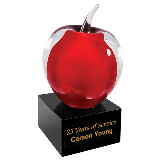 5 3/4" Red and Clear Glass Apple with Black Base