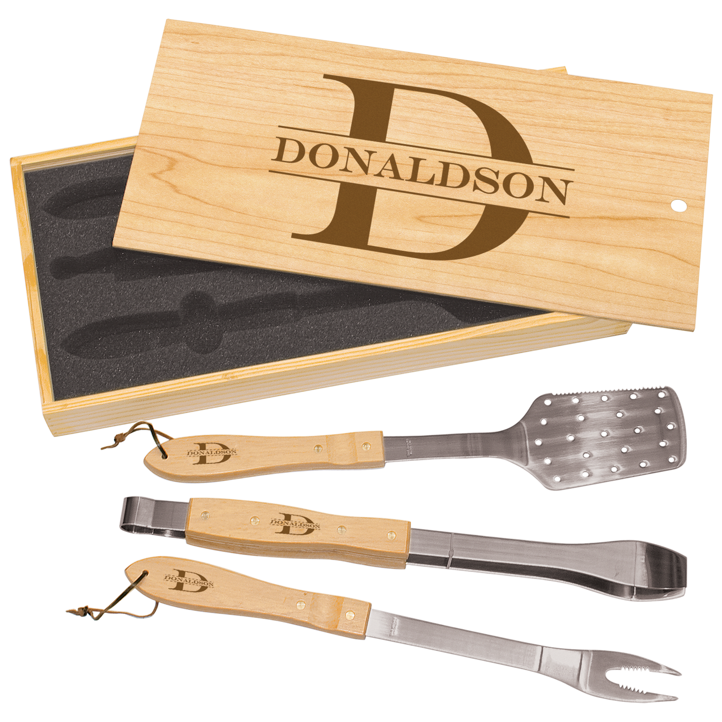 3-Piece BBQ Set in Wooden Pine Box