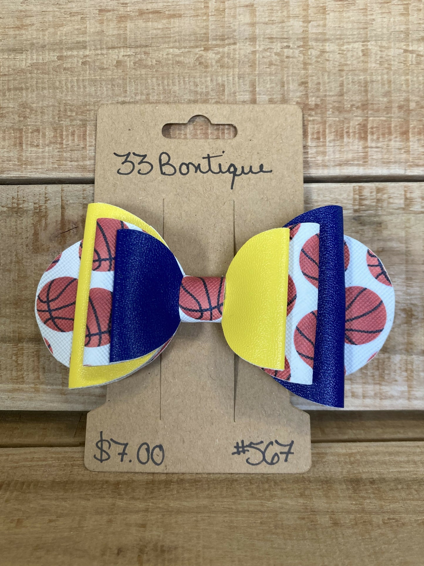 Blue and Yellow Basketball Hair Bow Clip