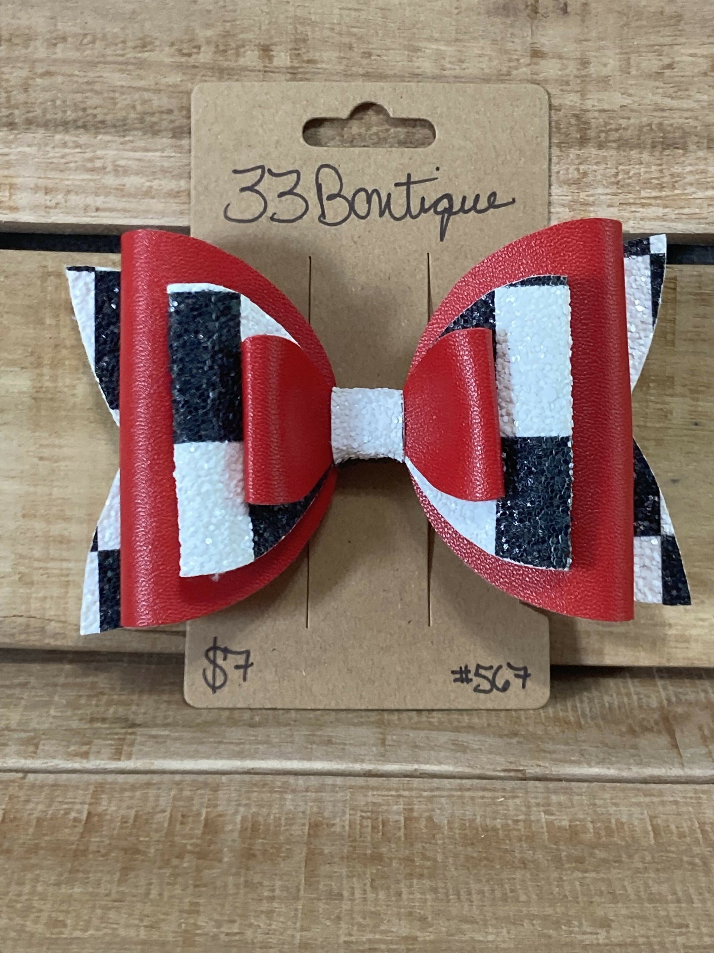 Red and Checkered Flag Hair Bow Clip