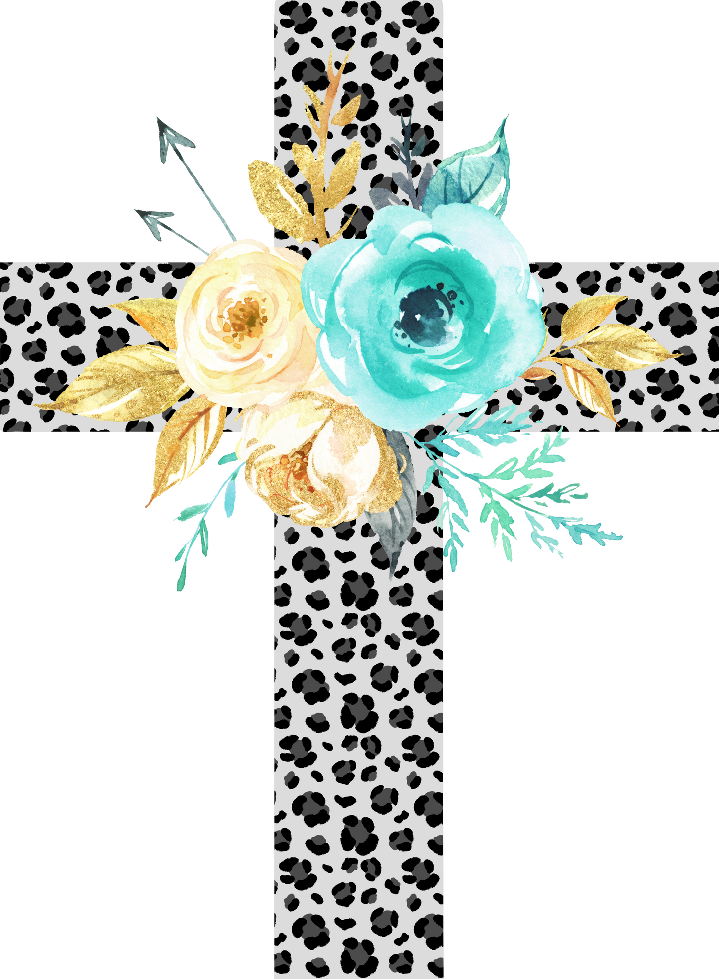 Gray Teal Cross Flowers Decal