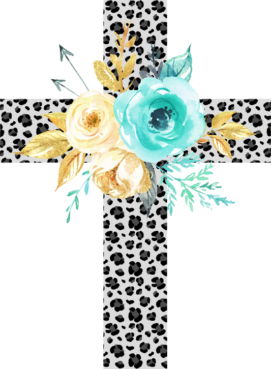 Gray Teal Cross Flowers Decal