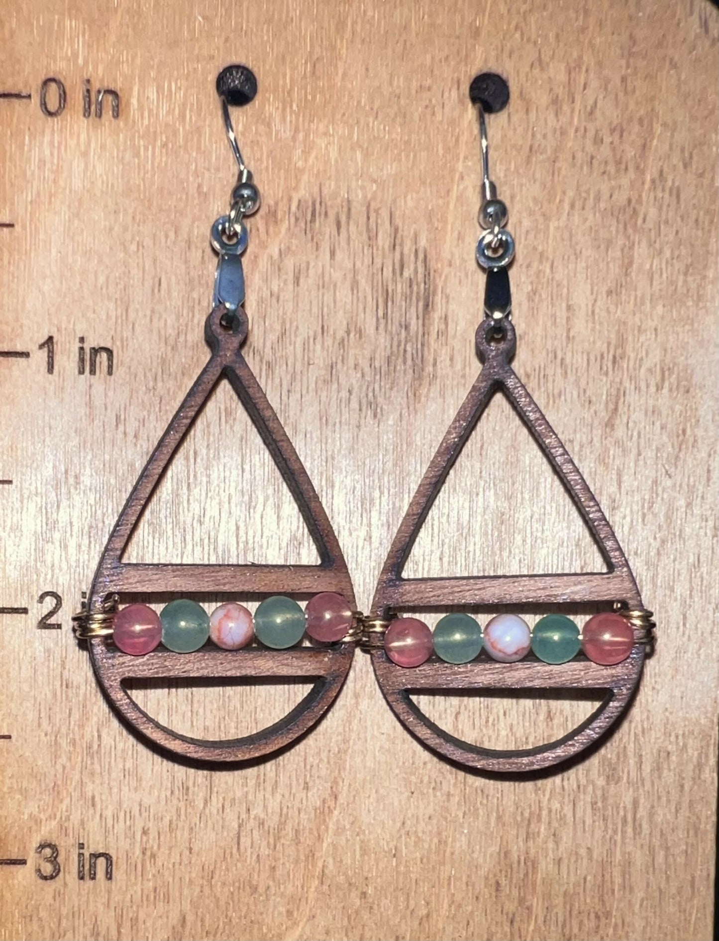 Crystal Bead Earrings - Peach/Green