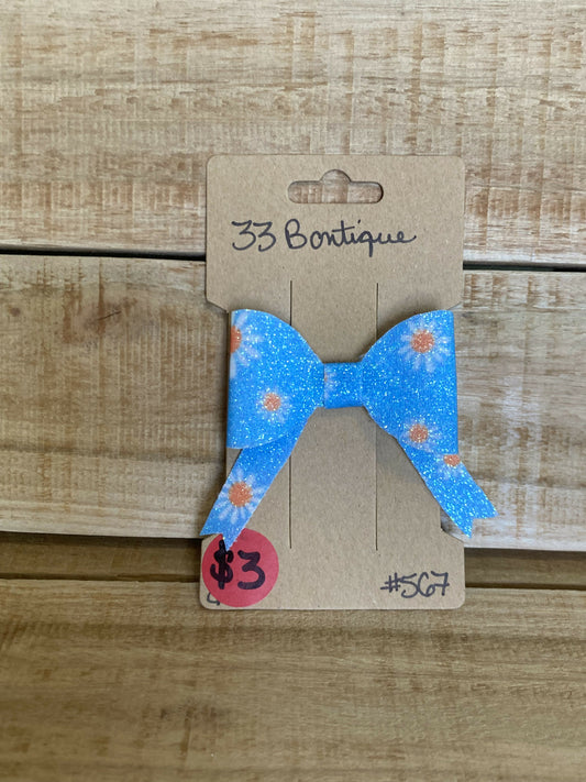 Blue Floral Hair Bow Clip