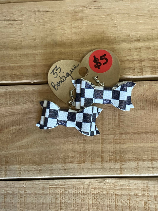 Checkered Flag Bow Earrings