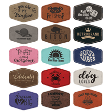 Load image into Gallery viewer, Leatherette Patches 3 1/2 x 2 1/2  standard size for hats, clothing, and more! Hex, rectangle, square, circle, and oval design.
