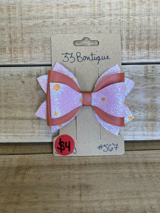 Pink and Orange Floral Hair Bow Clip