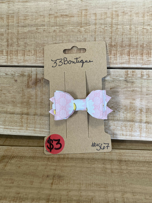 Pink Floral Hair Bow Clip