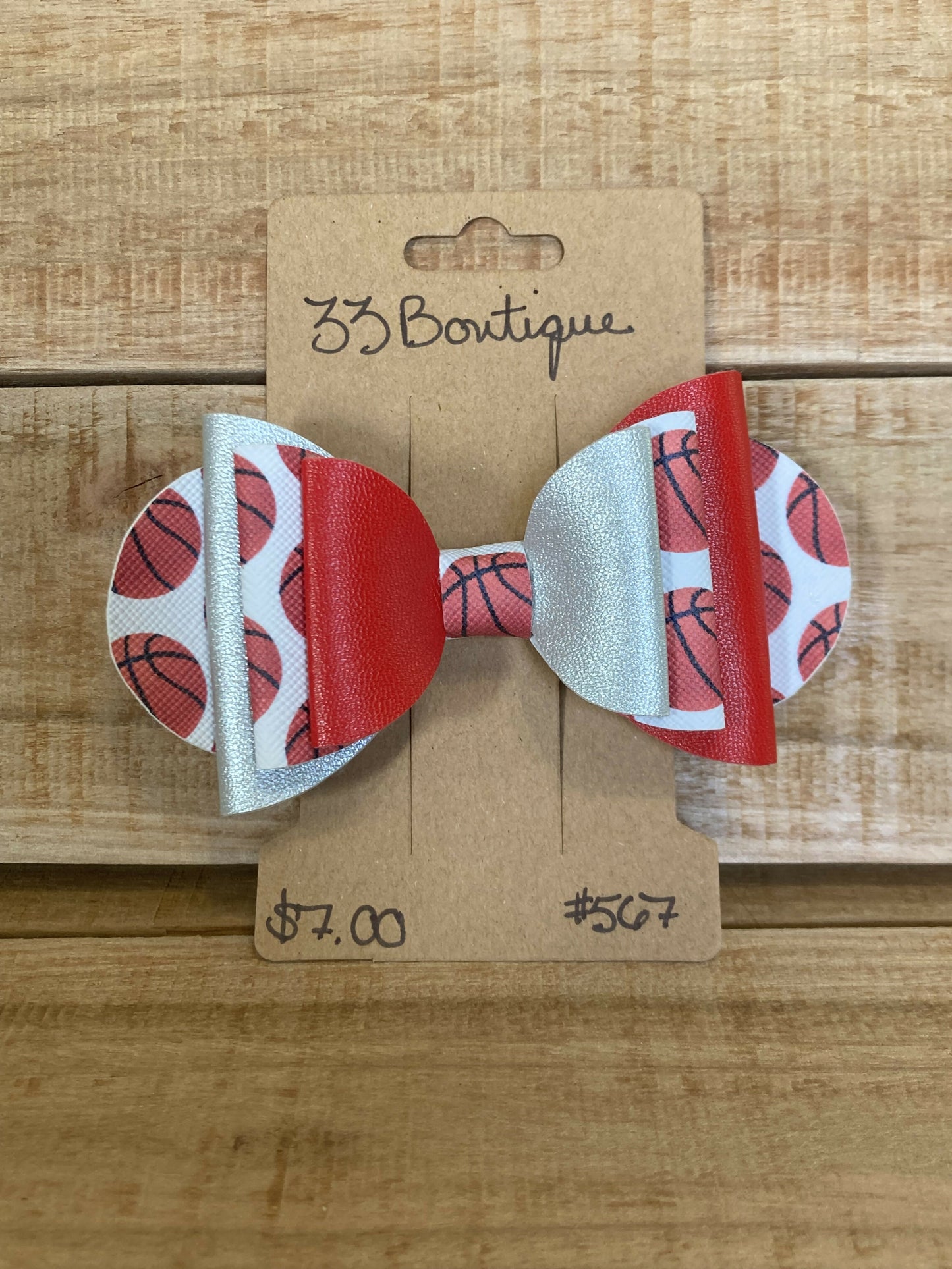 Red and Silver Basketball Hair Bow Clip