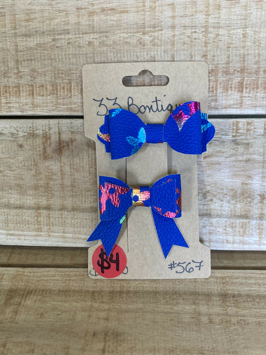 Blue Two Pack Hair Bow Clips