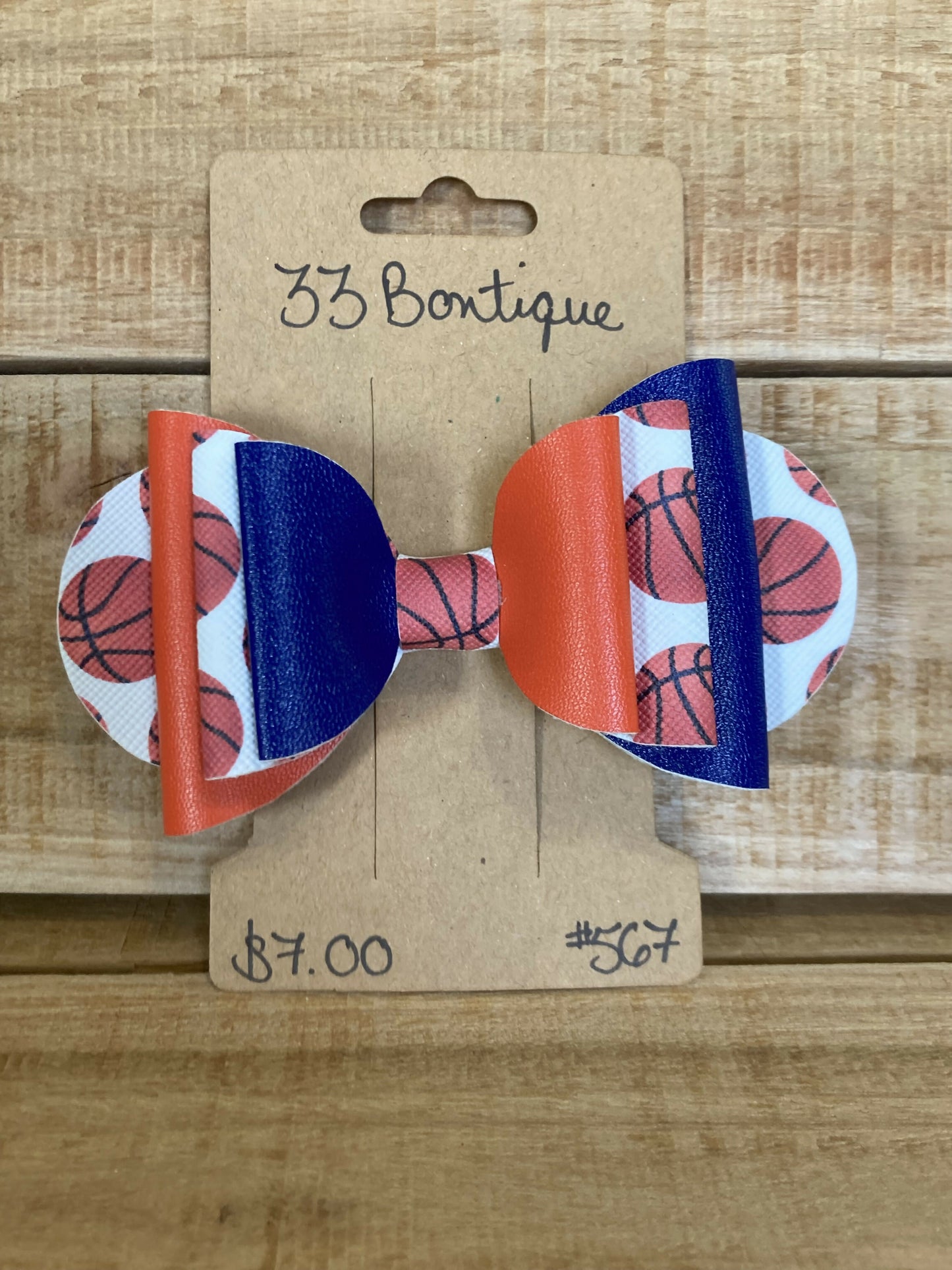 Blue and Orange Basketball Hair Bow Clip