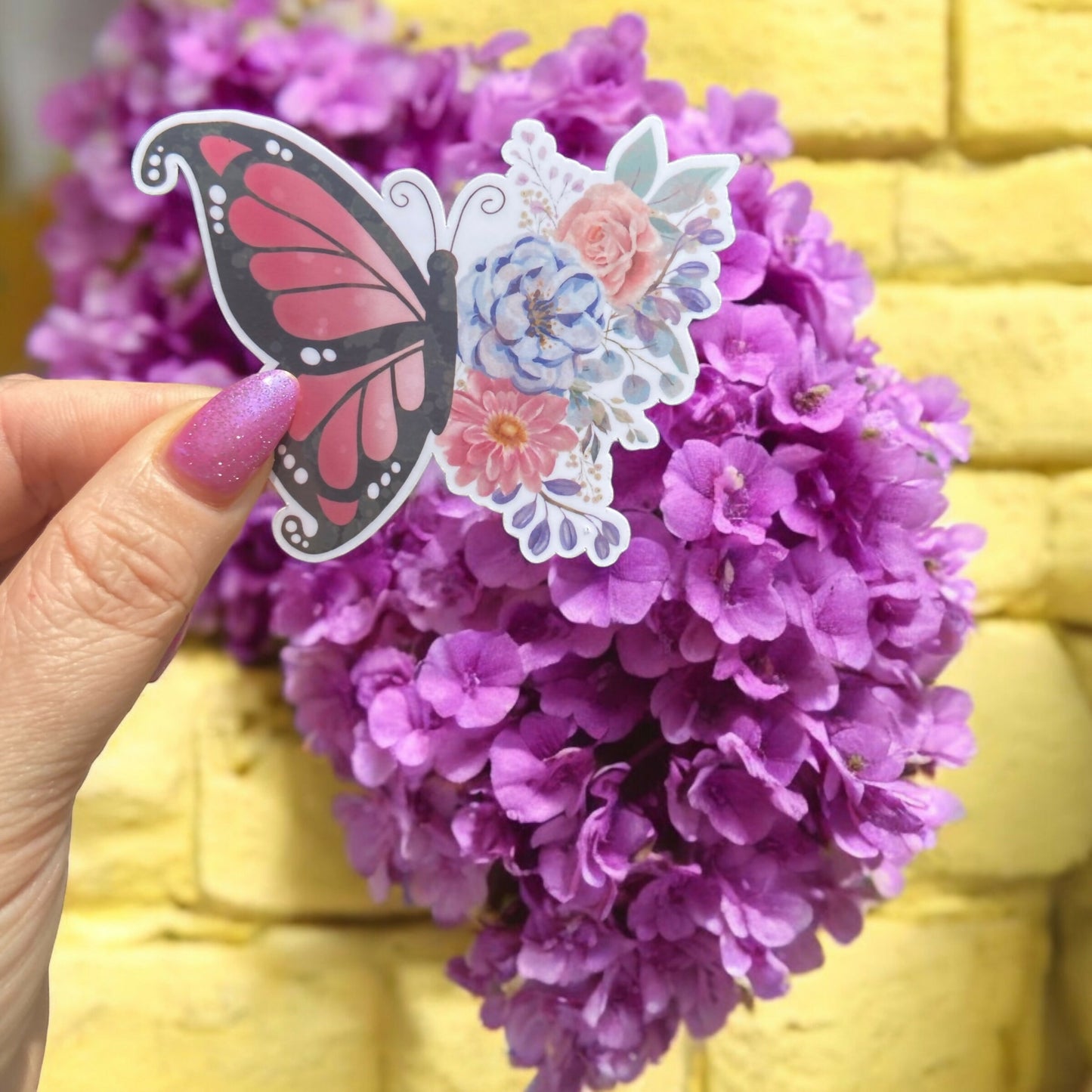 Pink Flower Butterfly Sticker