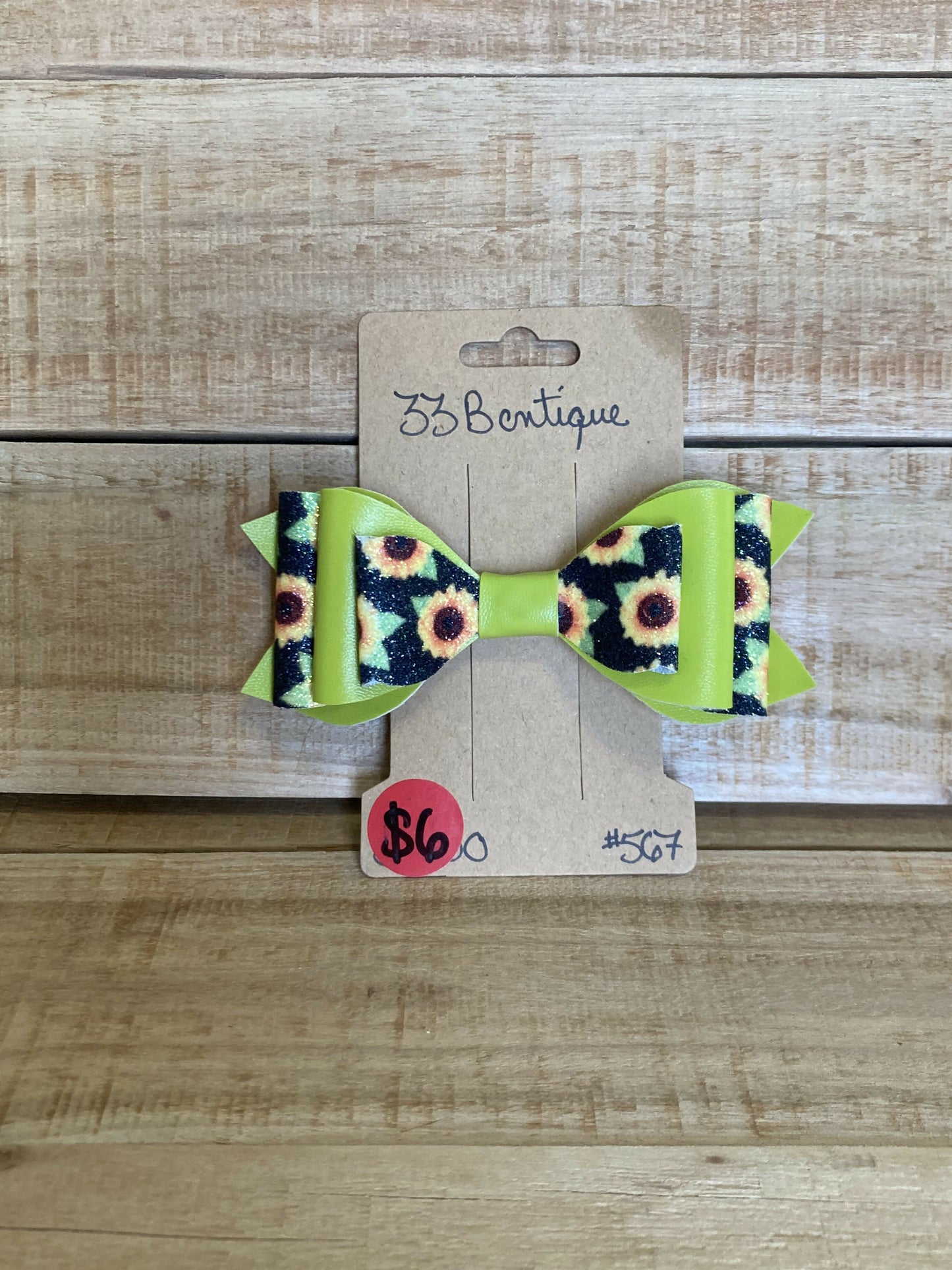 Green and Black Sunflower Hair Bow Clip