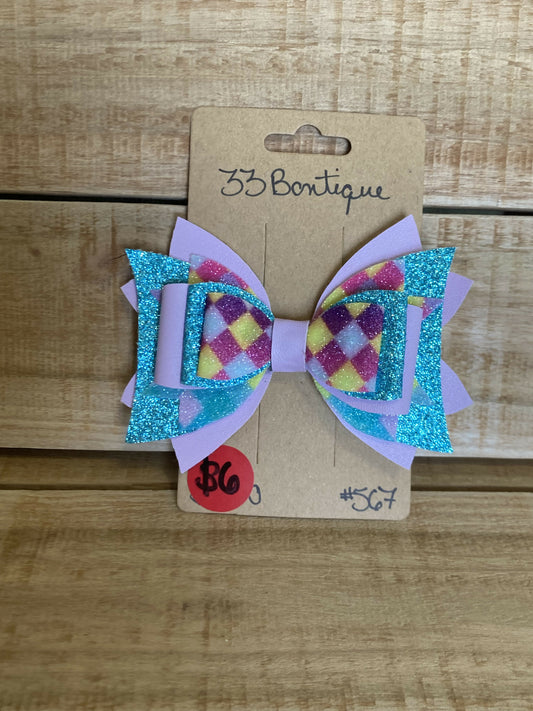 Multi Checkered Hair Bow Clip