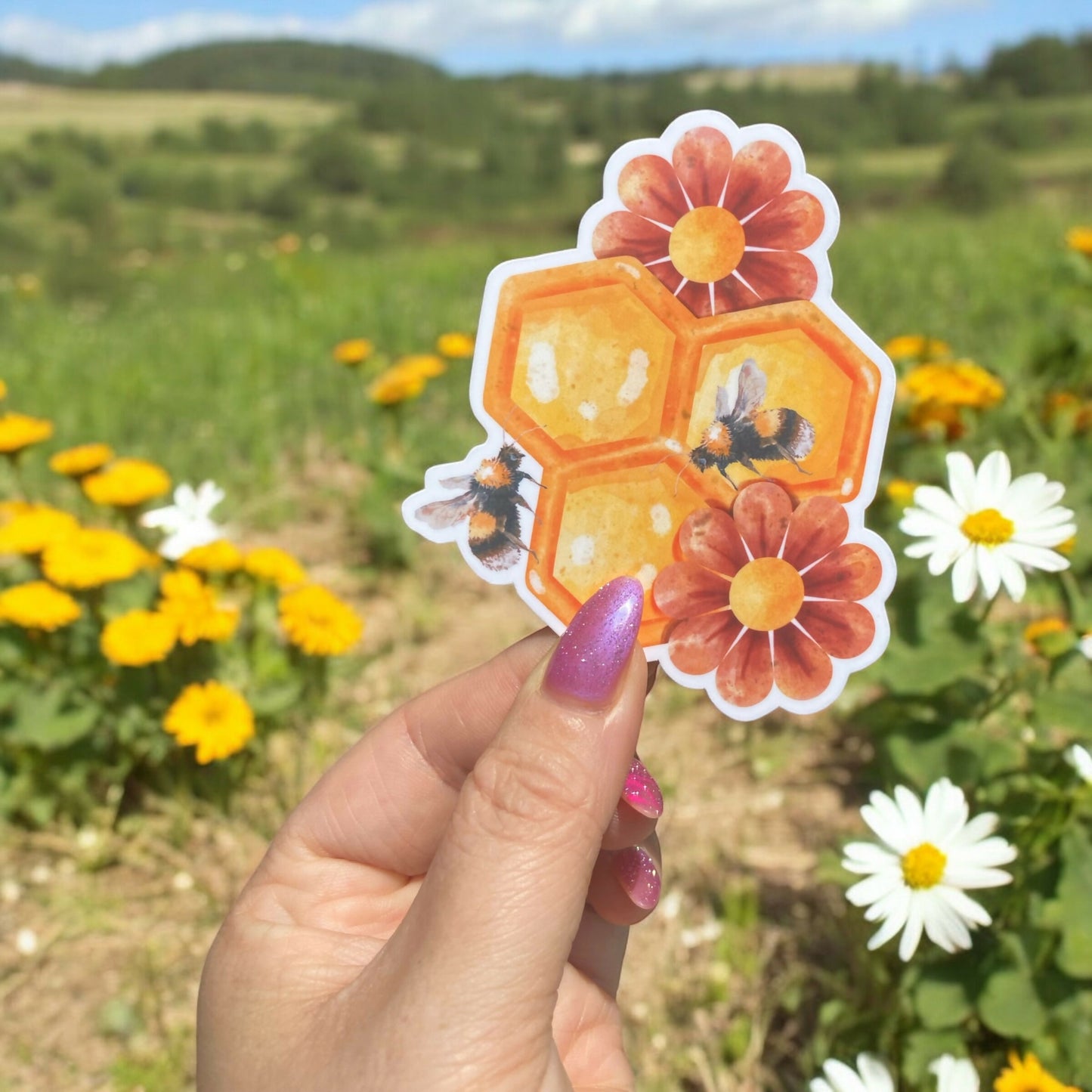 Bee Red Flower Sticker