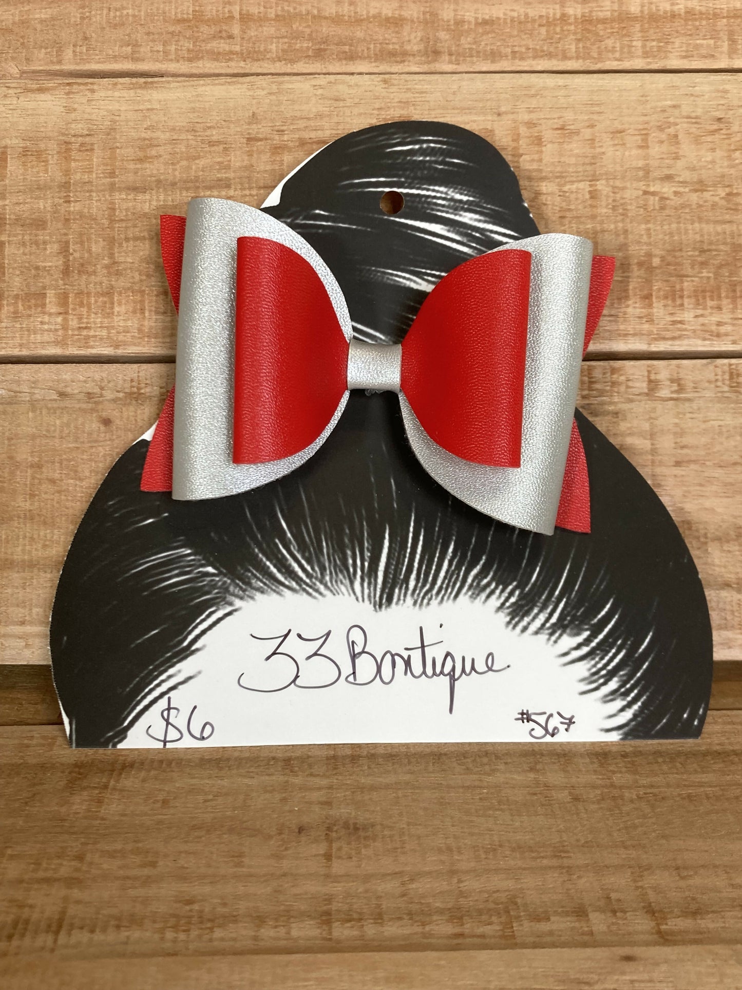 Red and Silver Hair Bow Ponytail