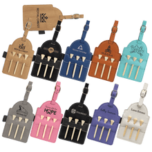 Load image into Gallery viewer, 5&quot; x 3 1/4&quot; Leatherette Golf Bag Tag with 3 Wooden Tees
