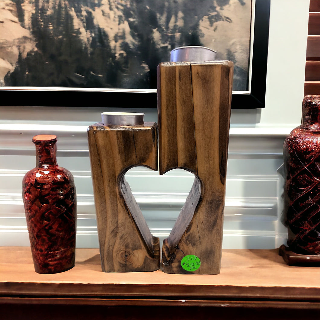 Two Piece Wooden Heart Candleholder by LJ Woodworks