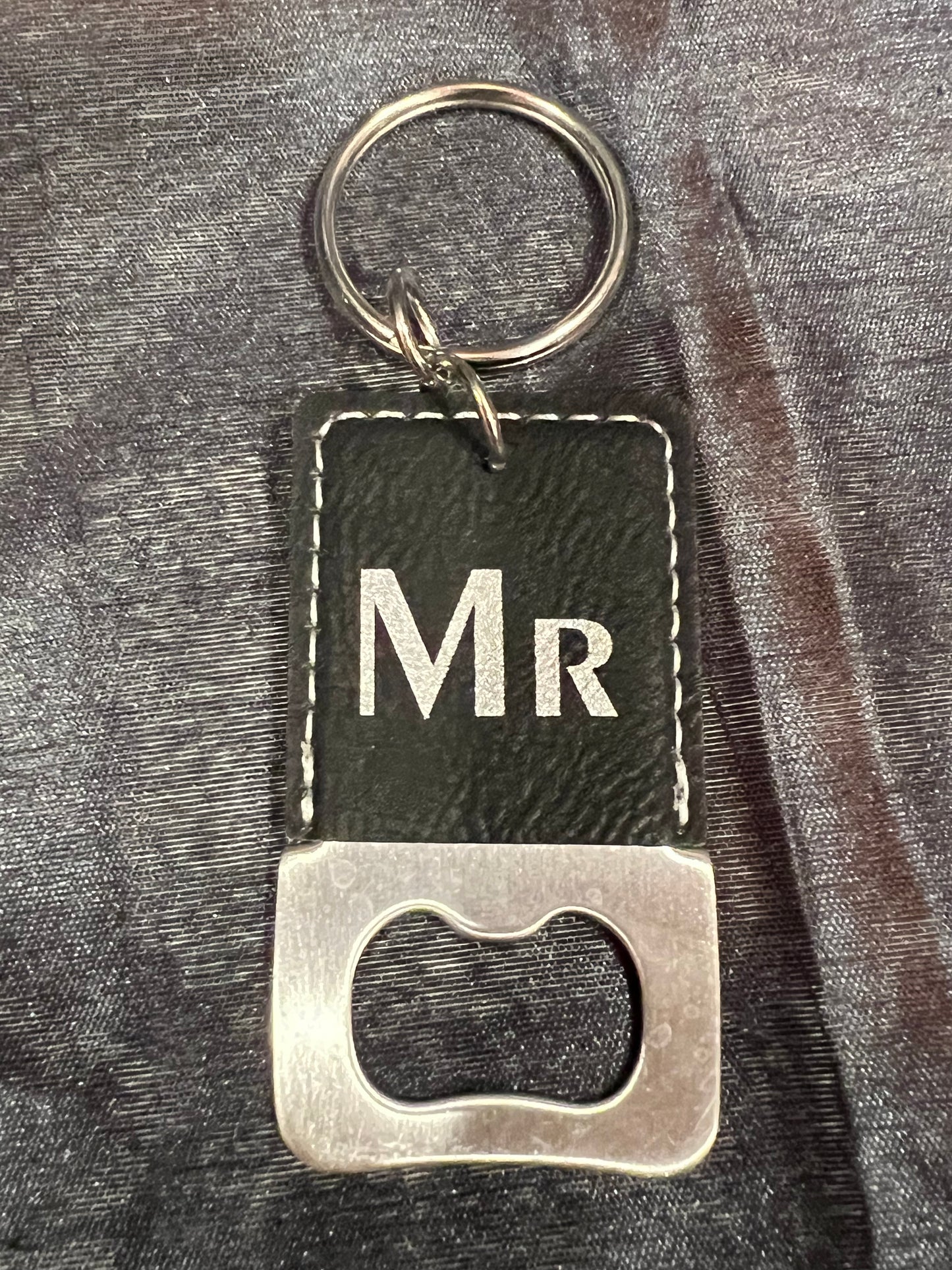 MR Leatherette Rectangle Bottle Opener with Keychain