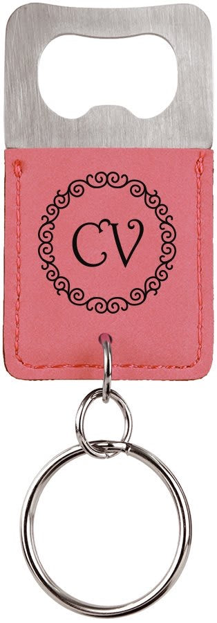 MRS Leatherette Rectangle Bottle Opener with Keychain