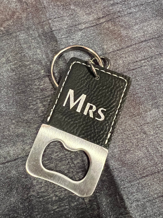 MRS Leatherette Rectangle Bottle Opener with Keychain