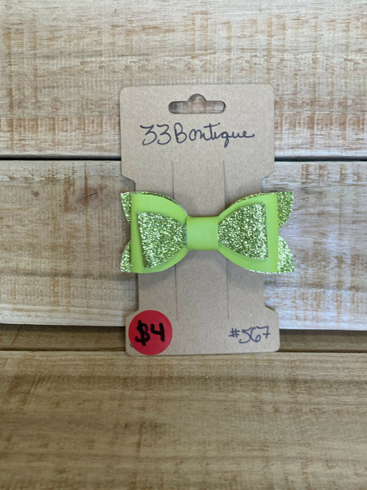 Green Glitter Hair Bow Clip