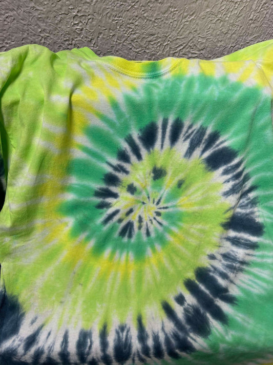 Tie Dye T-Shirt-Spiral -Dark Green-Light Green-Yellow-Blue-Men's-LG.