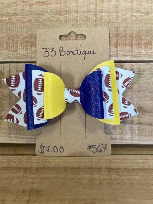 Blue and Yellow Football Hair Bow Clip