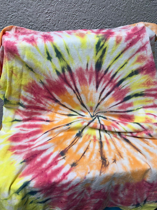 Tie Dye T-Shirt-Spiral-Red-Orange-Yellow-Black-Men's-XL