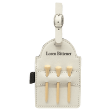 Load image into Gallery viewer, 5&quot; x 3 1/4&quot; Leatherette Golf Bag Tag with 3 Wooden Tees
