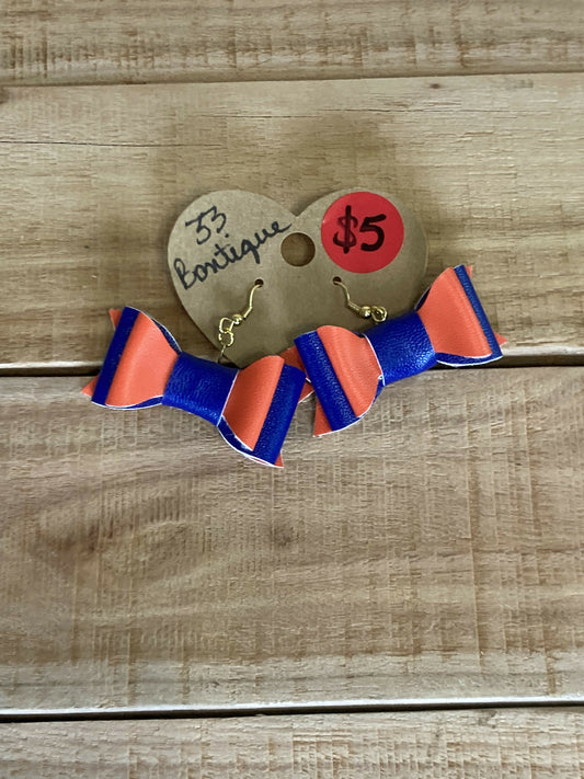 Blue and Orange Bow Earrings