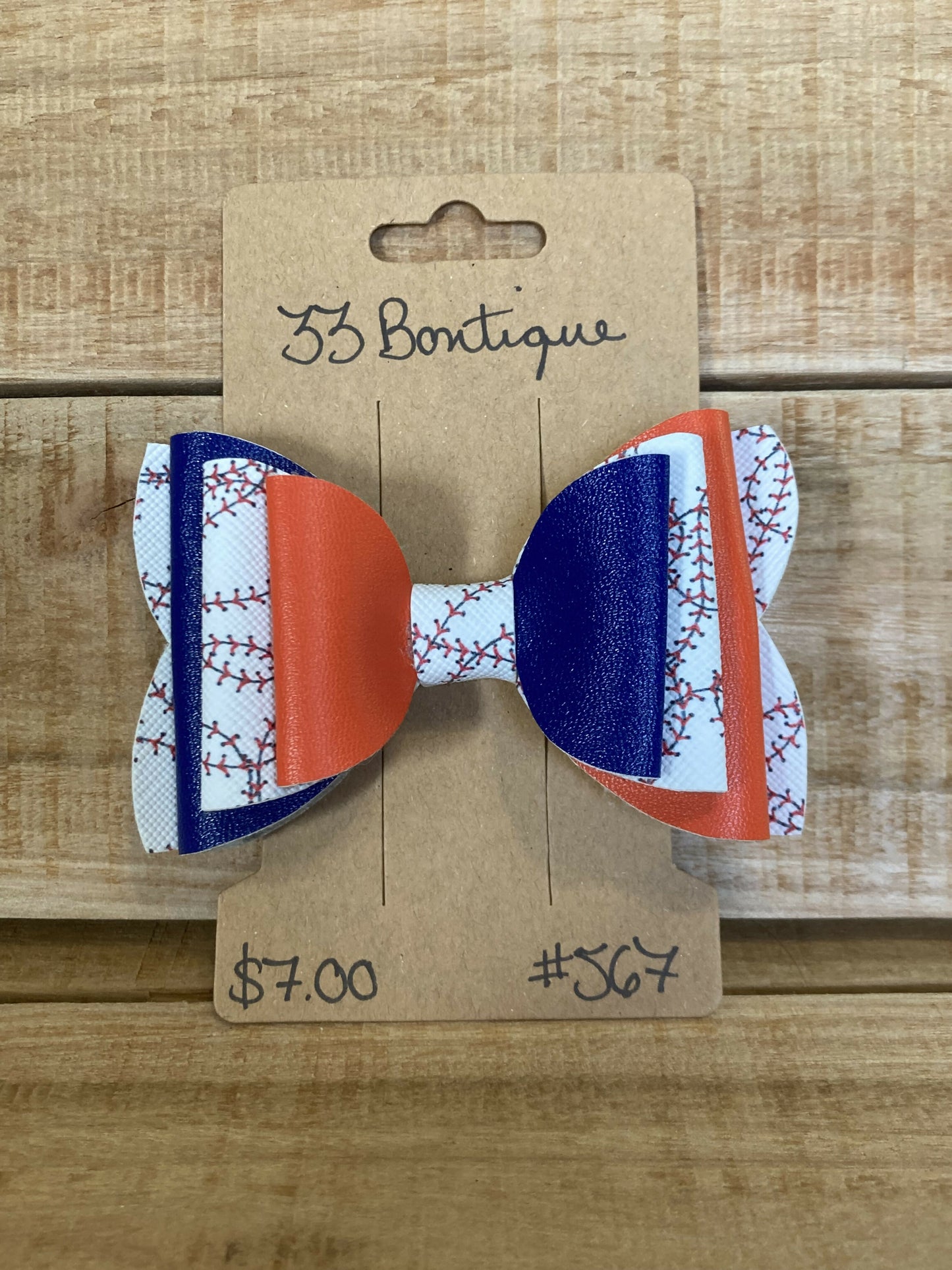 Blue and Orange Baseball Hair Bow Clip