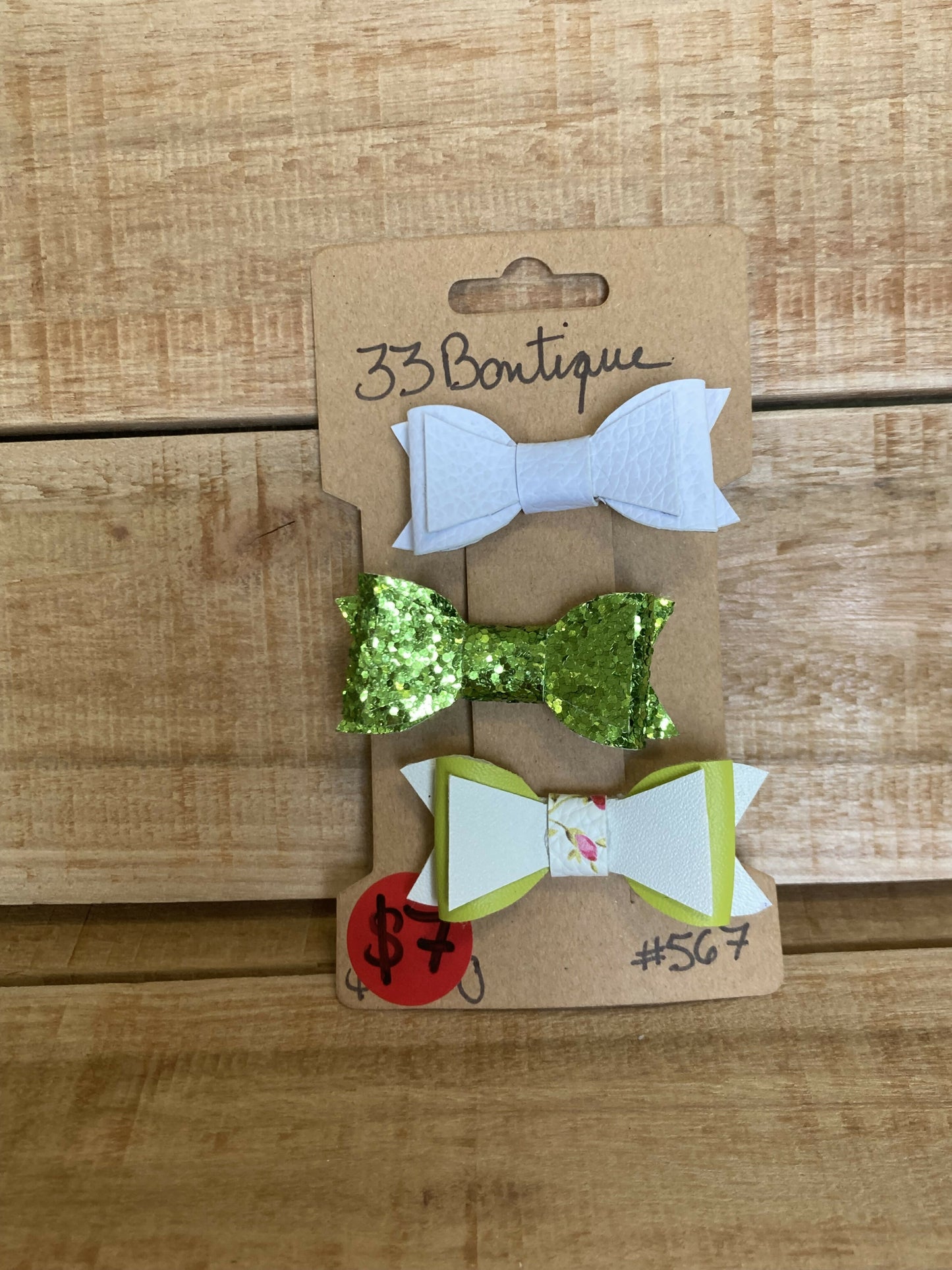 Green and White Multi Pack Hair Bow Clips